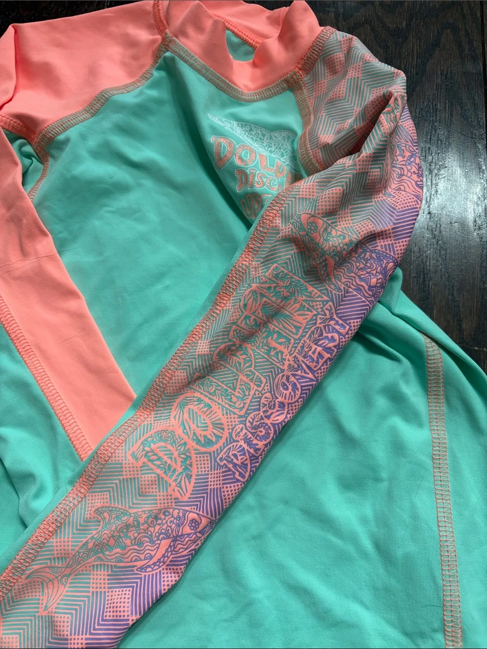 Girls' Mint & Coral UPF 50+ Long Sleeve Rash Guard